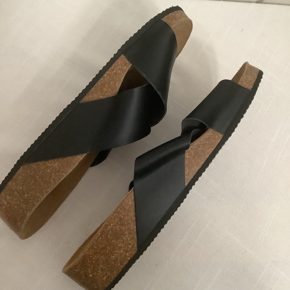 Bio Bio Women’s Platform Leather Cross-Strap Sandals Black Made In Spain Size 8 - Picture 5 of 7